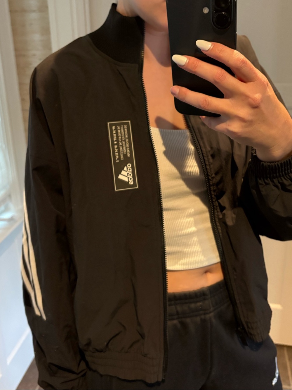 adidas Black Bomber Jacket with White Stripe Detail